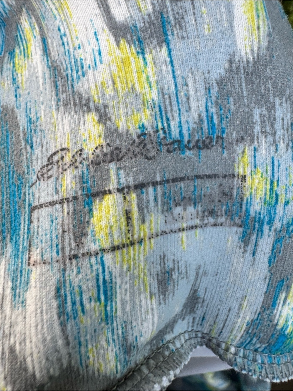 Eddie Bauer Foldover Waist Skirt Gray Blue Yellow Abstract Print Stretch Midi - Picture 5 of 6